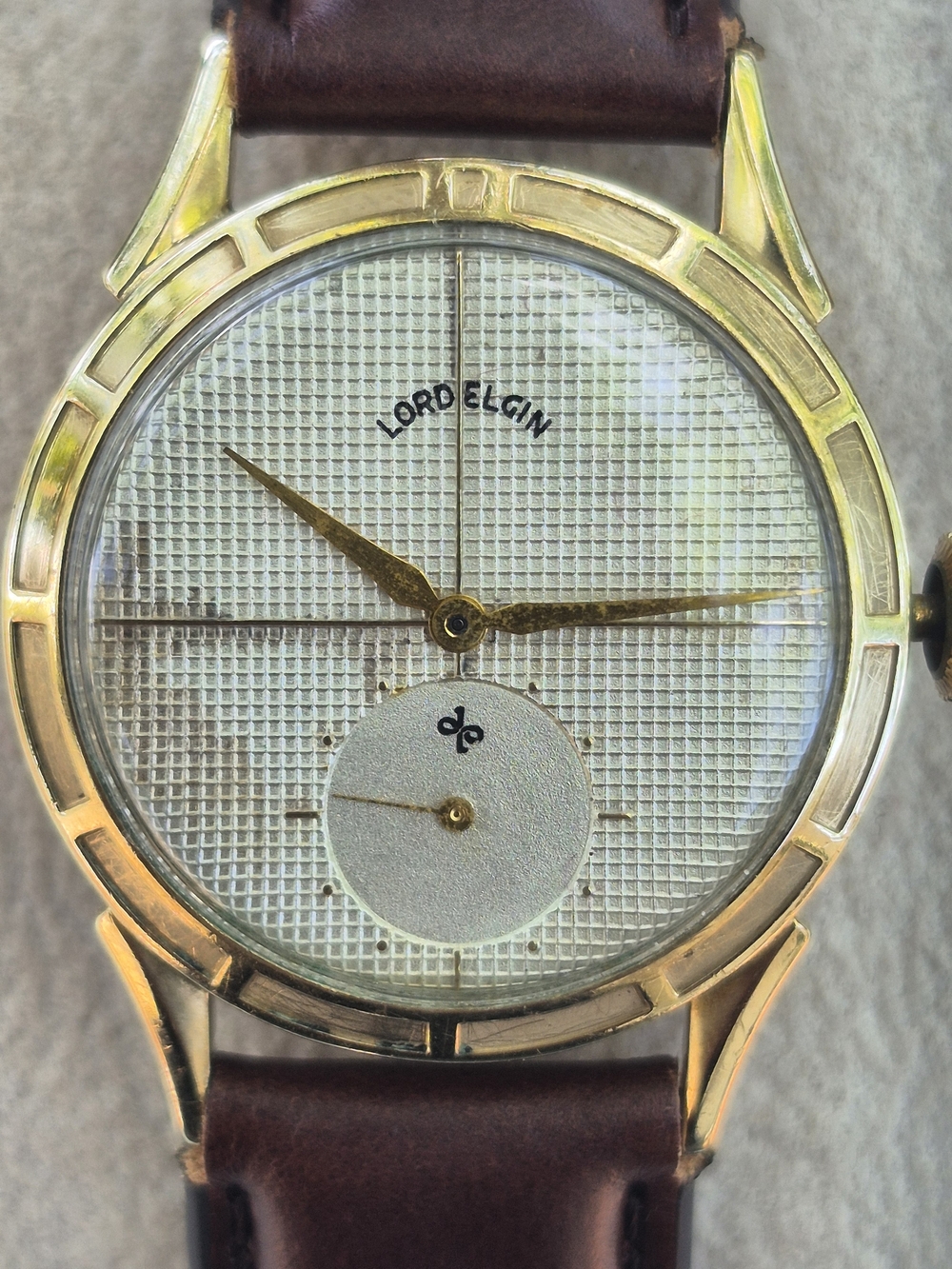 Vintage Lord Elgin 14K Gold Filled Watch Waffle Dial Small Seconds Running
